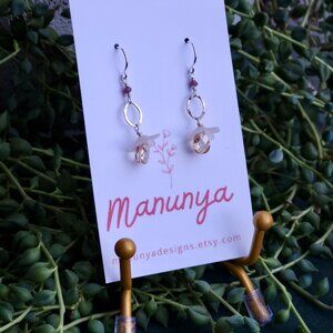 Dangle Flower Earrings - Champagne Cubic Zirconia & Lucite Petals | Sterling Sil